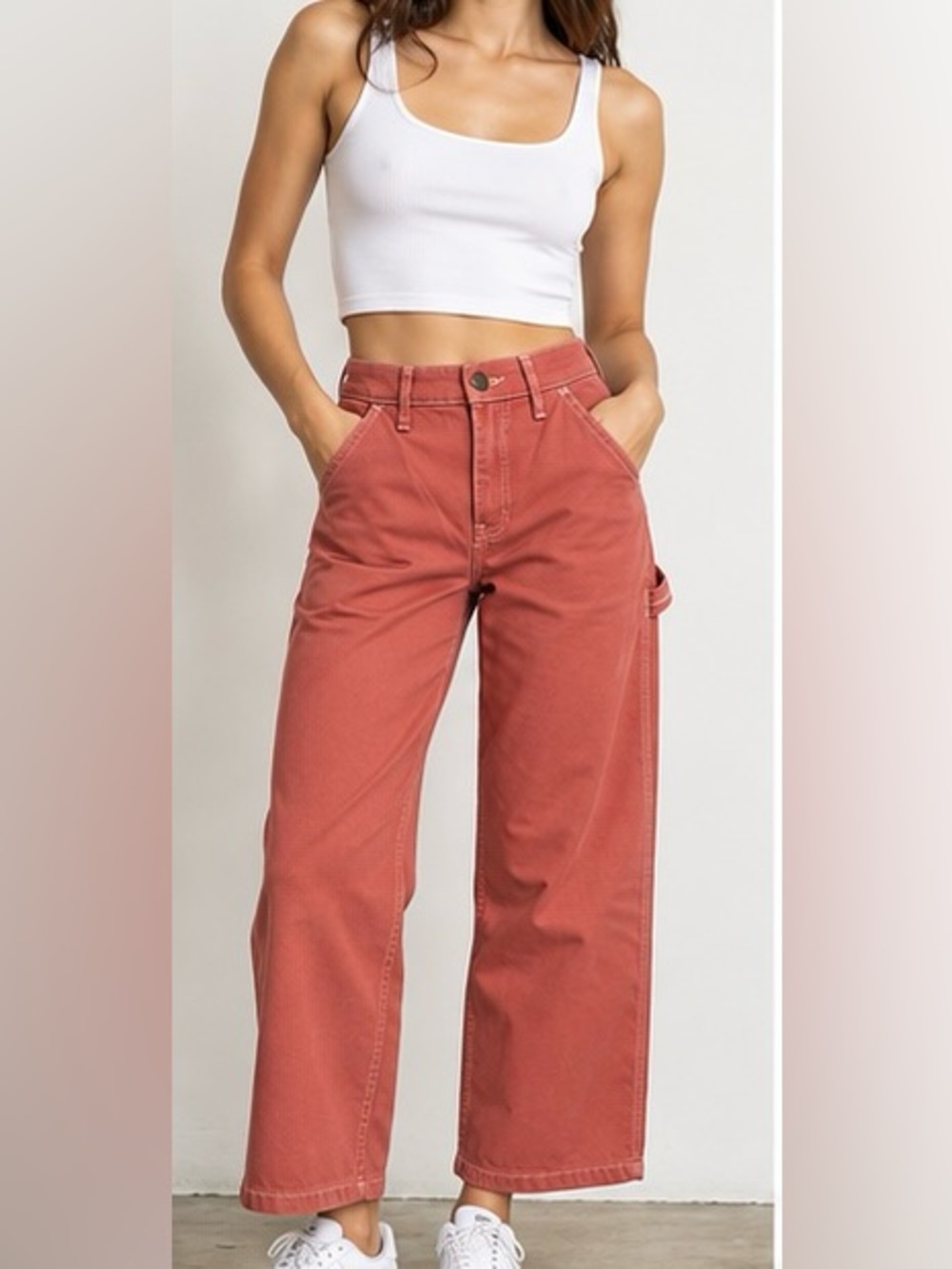 American Apparel Crop Carpenter Jeans Dusty Rose Terracotta Wide Leg Utility